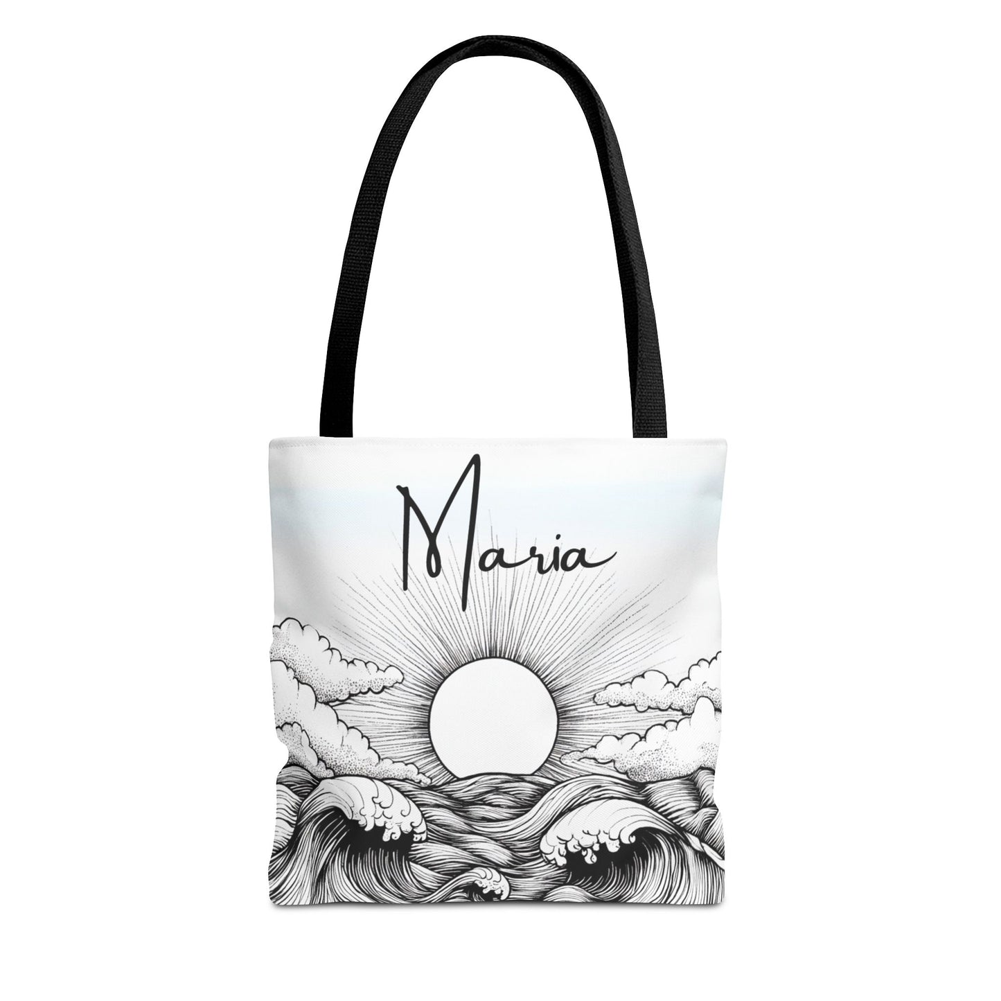 Personalized Stormy Seas Sun Tote Bag in Black and White