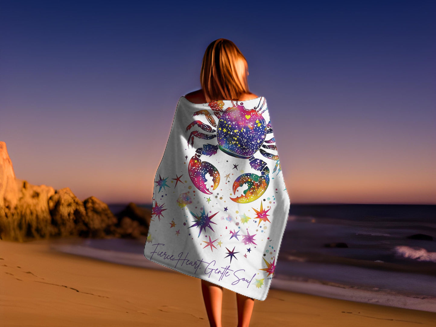 Custom Cancer Zodiac Beach Towel: Colorful Crab Astrology Gift
