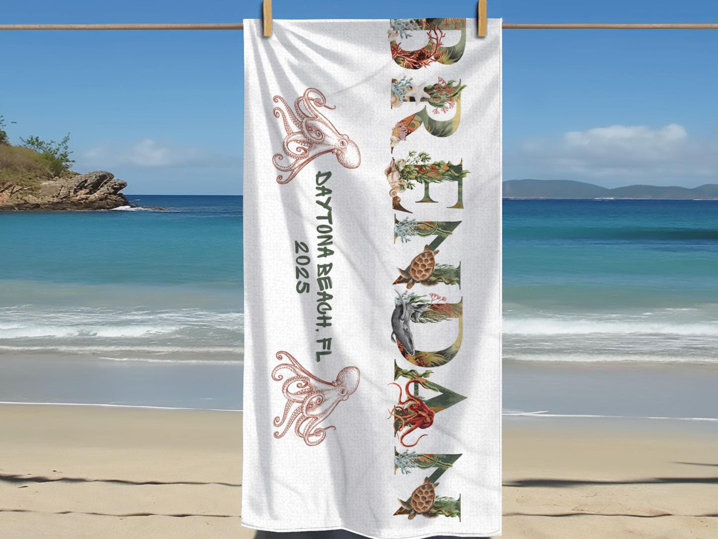 Personalized Beach Towel: Sea Creature Alphabet, Family Vacation