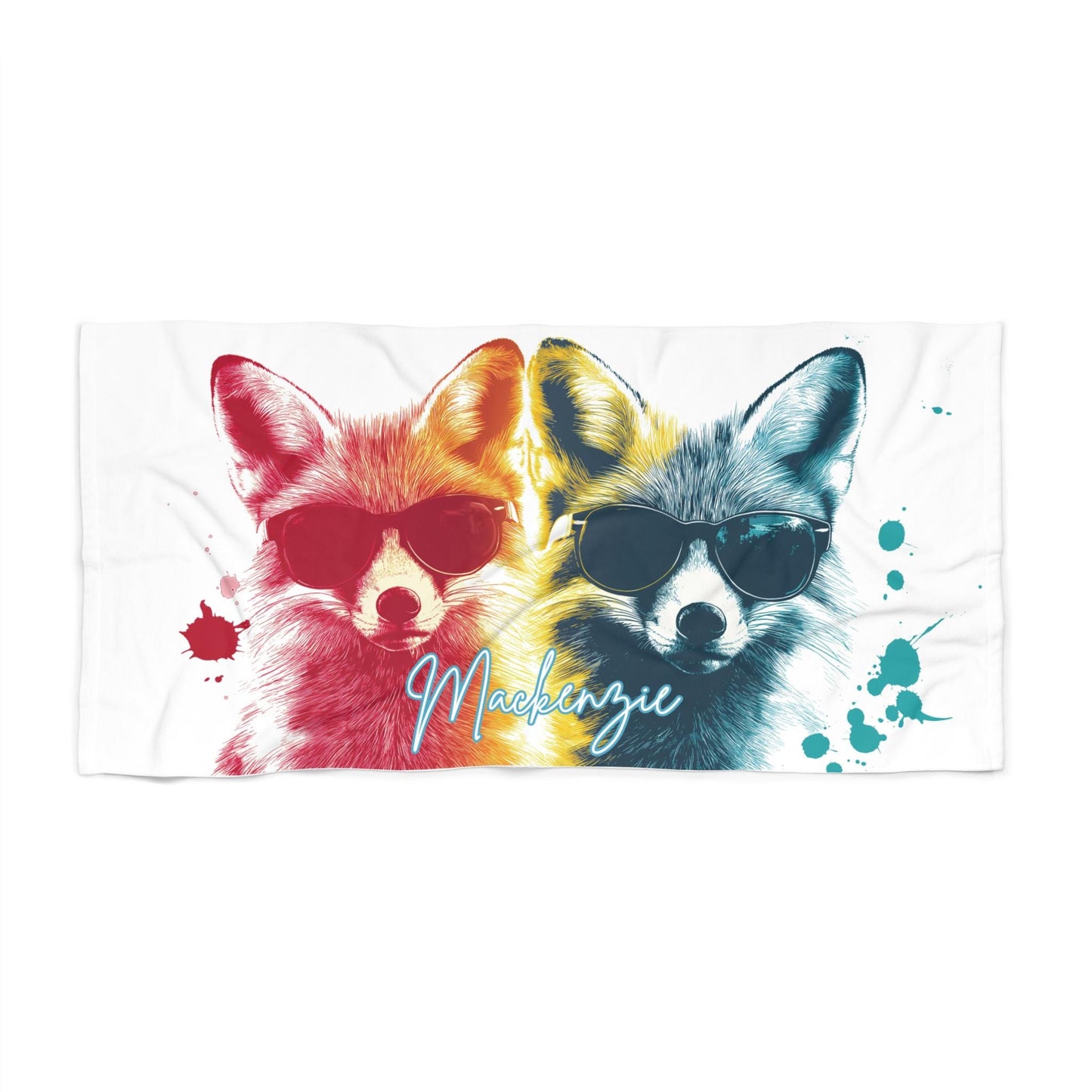 Personalized Cute Fox Beach Towel: Custom Family Vacation Pool Towel