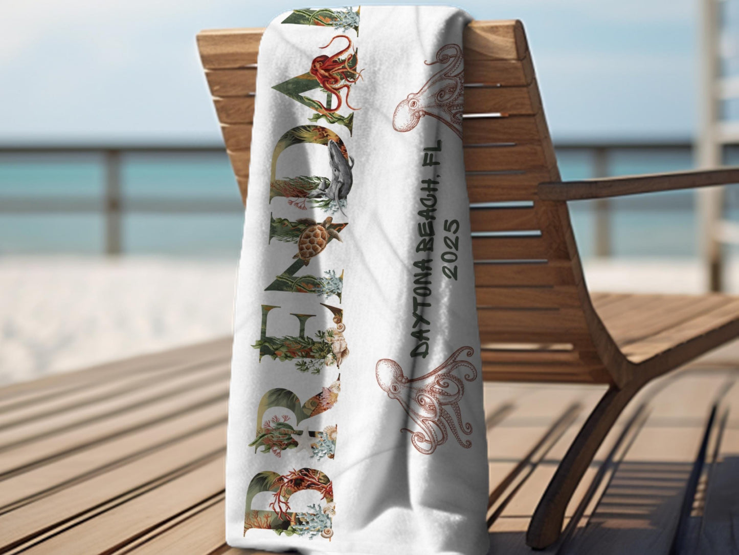Personalized Beach Towel: Sea Creature Alphabet, Family Vacation