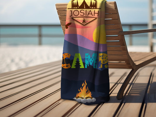 Personalized Camp Beach Towel for Kids: Camping Trip, Family Vacation