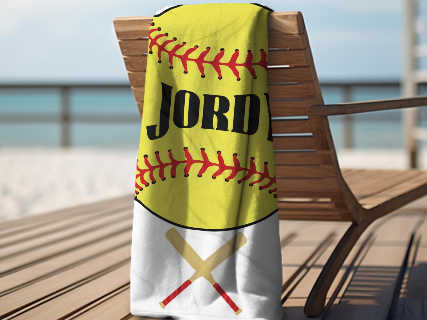 Personalized Softball Towel: Custom Name Beach & Pool Towel