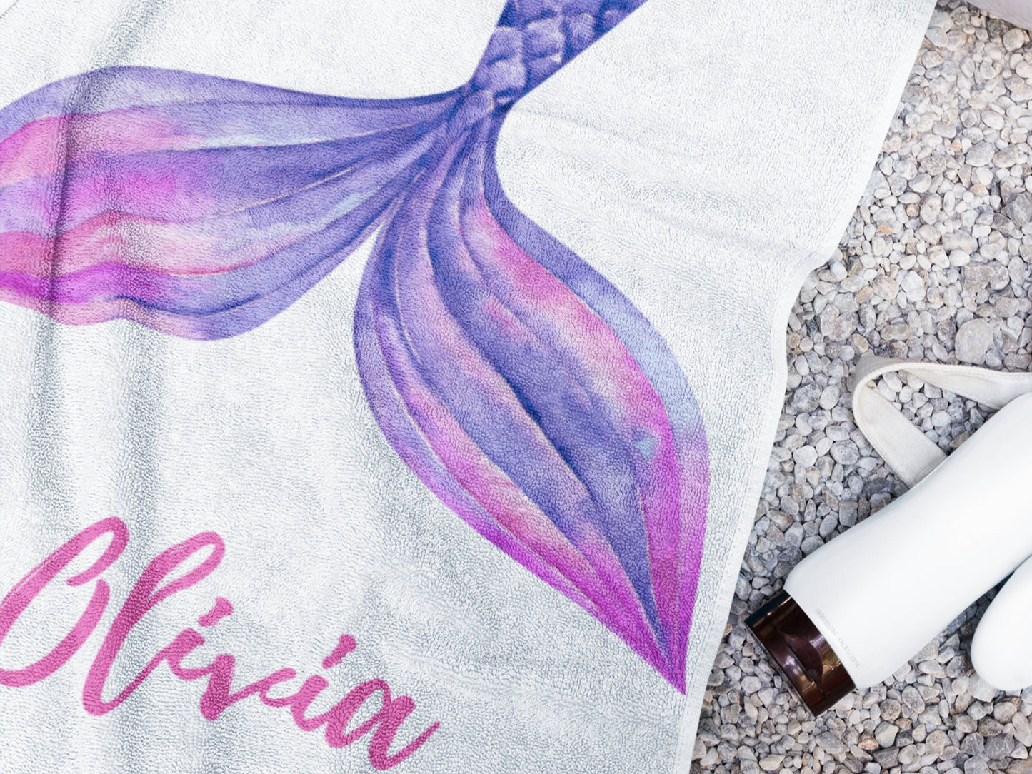 Personalized Kids Beach Towel: Mermaid Tail, Family Vacation