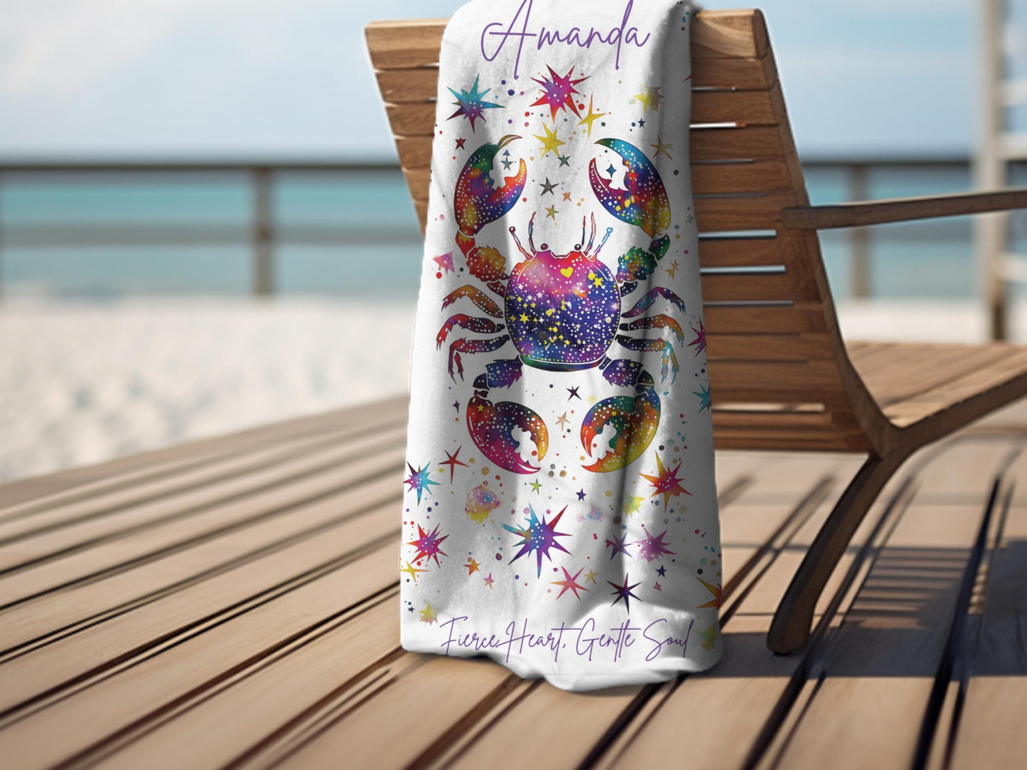 Custom Cancer Zodiac Beach Towel: Colorful Crab Astrology Gift
