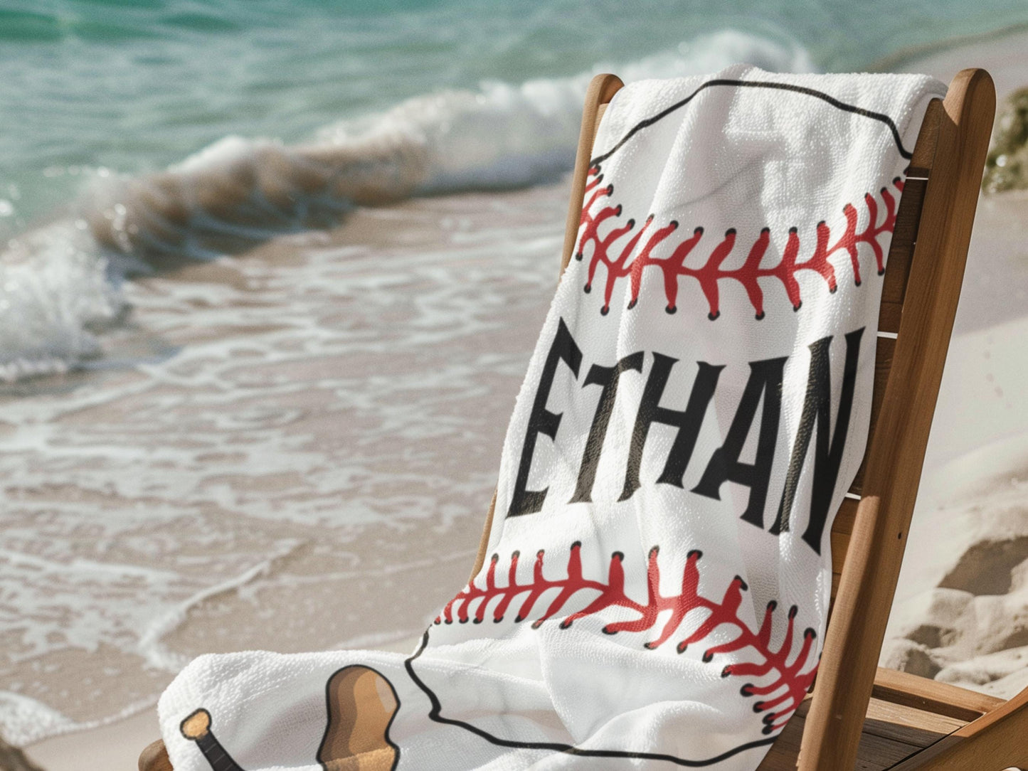 Personalized Baseball Towel: Custom Name Beach & Pool Towel