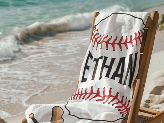 Personalized Baseball Towel: Custom Name Beach & Pool Towel
