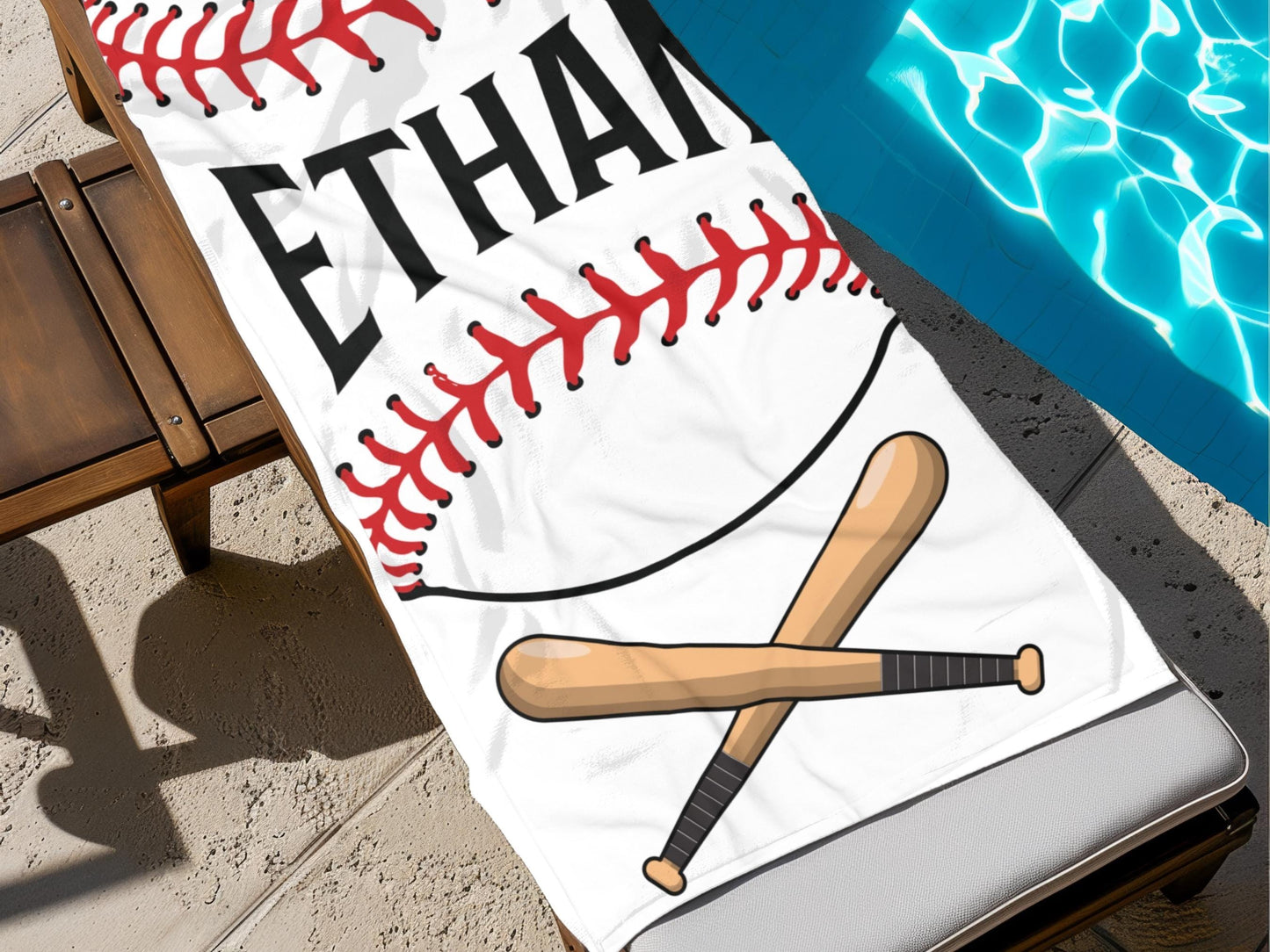 Personalized Baseball Towel: Custom Name Beach & Pool Towel