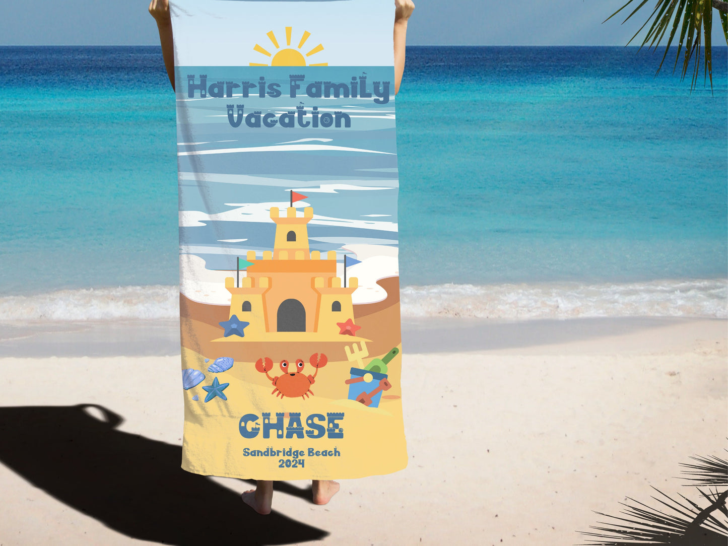 Personalized Sandcastle Beach Towel: Custom Family Vacation Towel