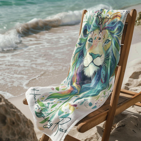 Custom Lion Beach Towel: Personalized Leo Gift
