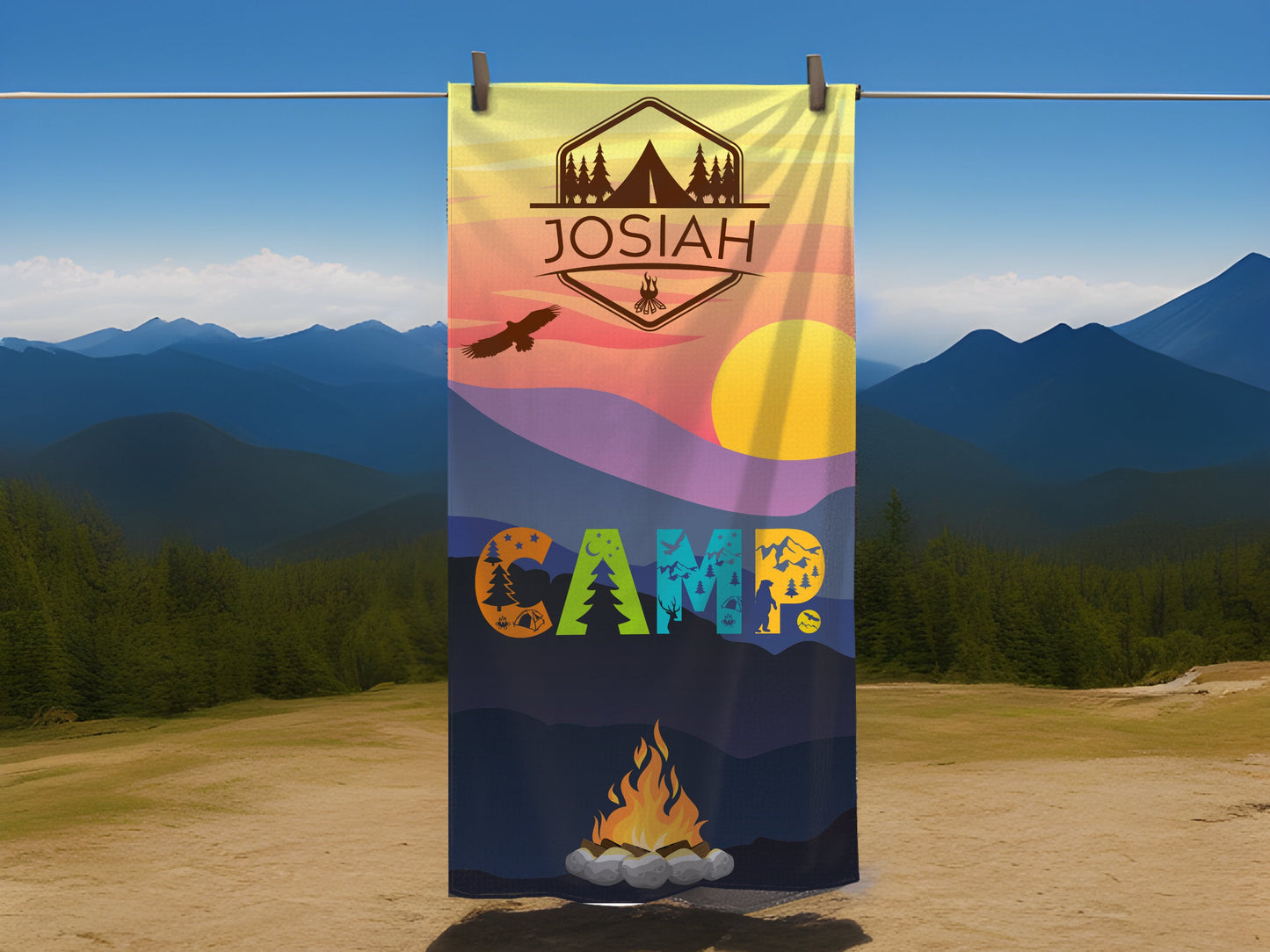 Personalized Camp Beach Towel for Kids: Camping Trip, Family Vacation