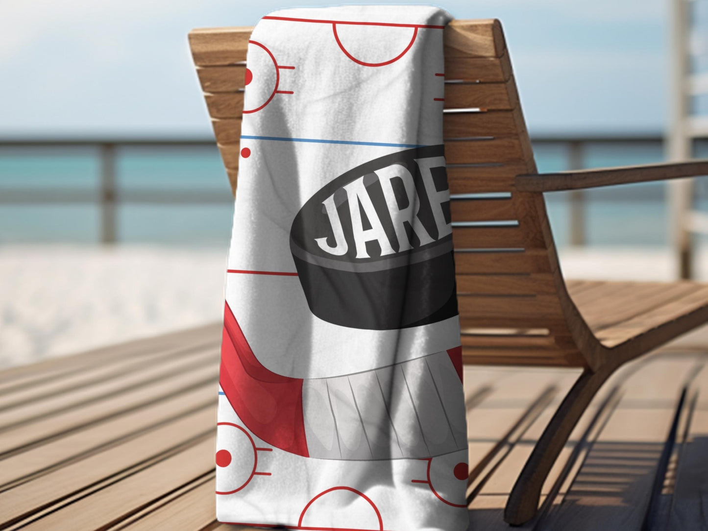 Personalized Hockey Towel: Custom Name Beach & Pool Towel