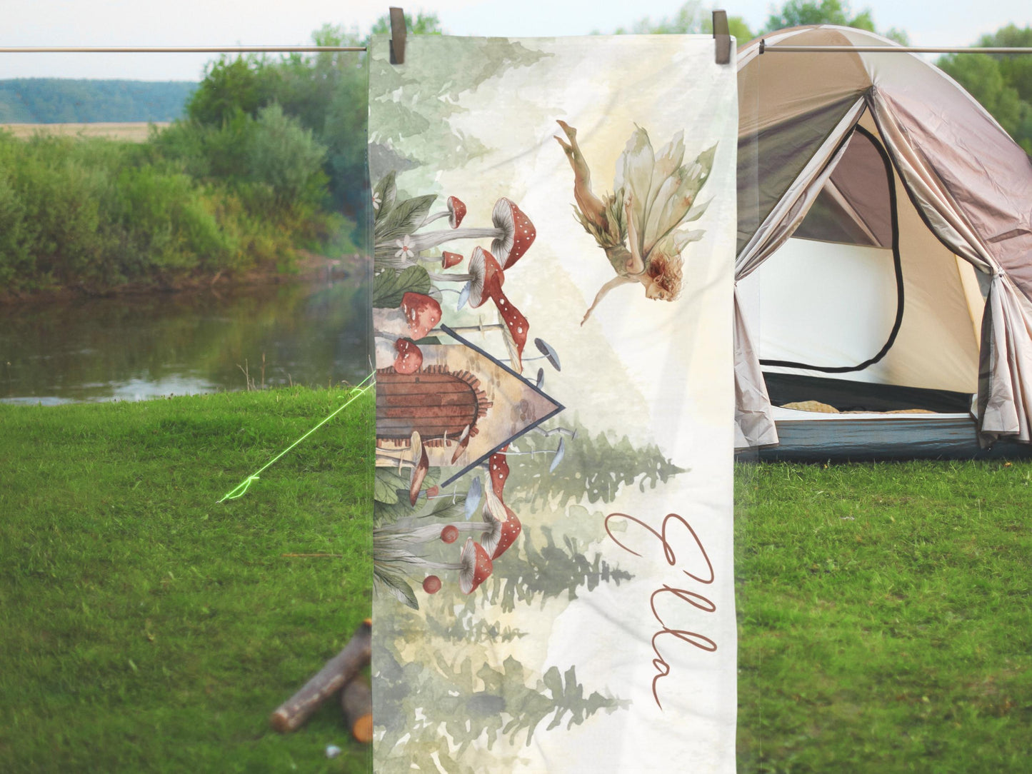 Personalized Fairy Towel: Watercolor Mushroom Garden, Fantasy Gift