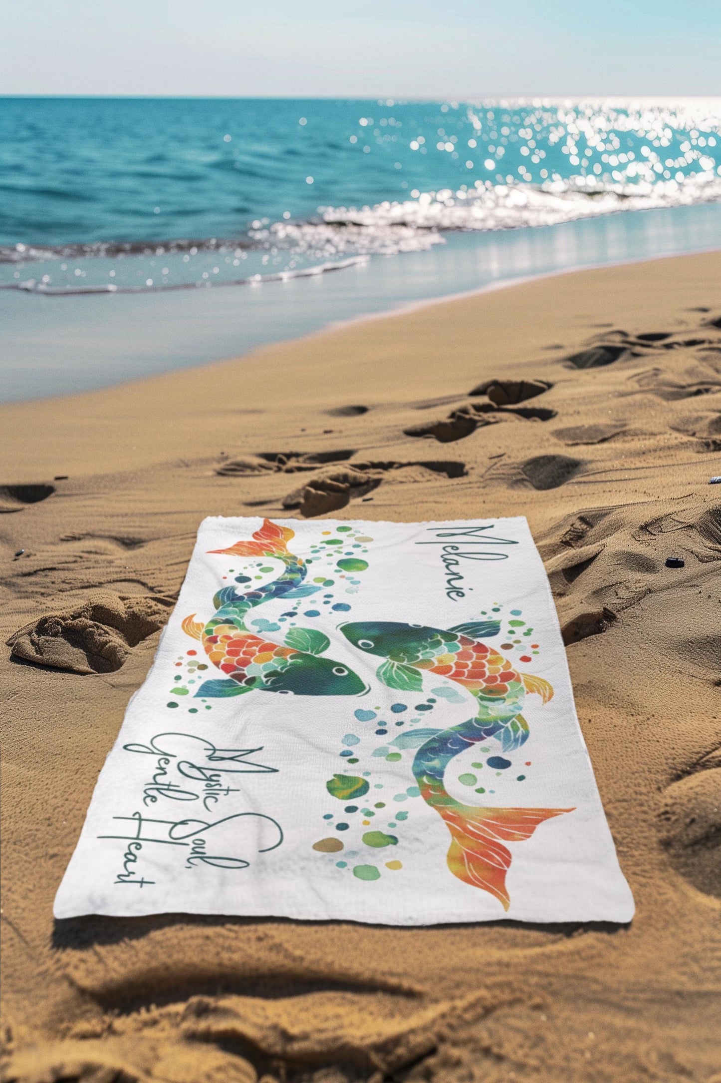 Custom Pisces Beach Towel: Personalized Colorful Fish Gift