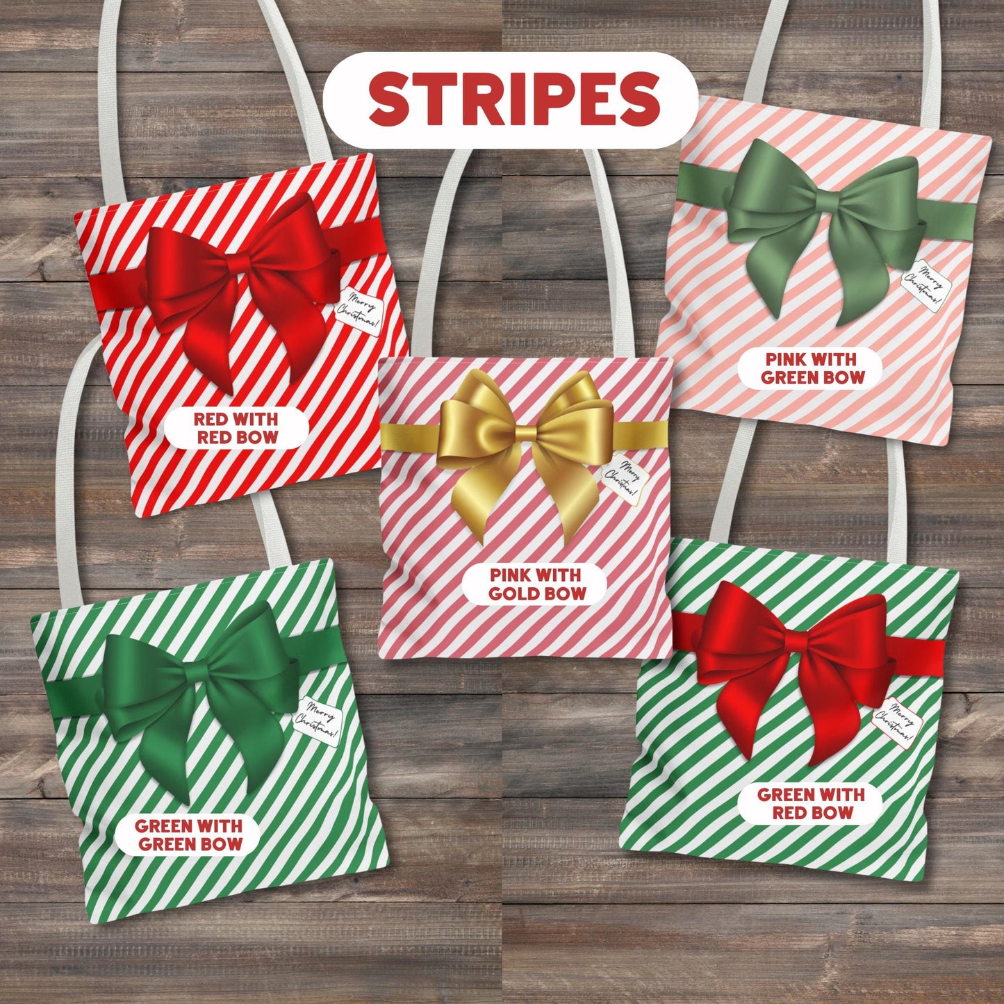 Personalized Christmas Wrapping Boxy Tote Bag in 9 Designs - Personalized Gift Tag - Reusable Gift Bag