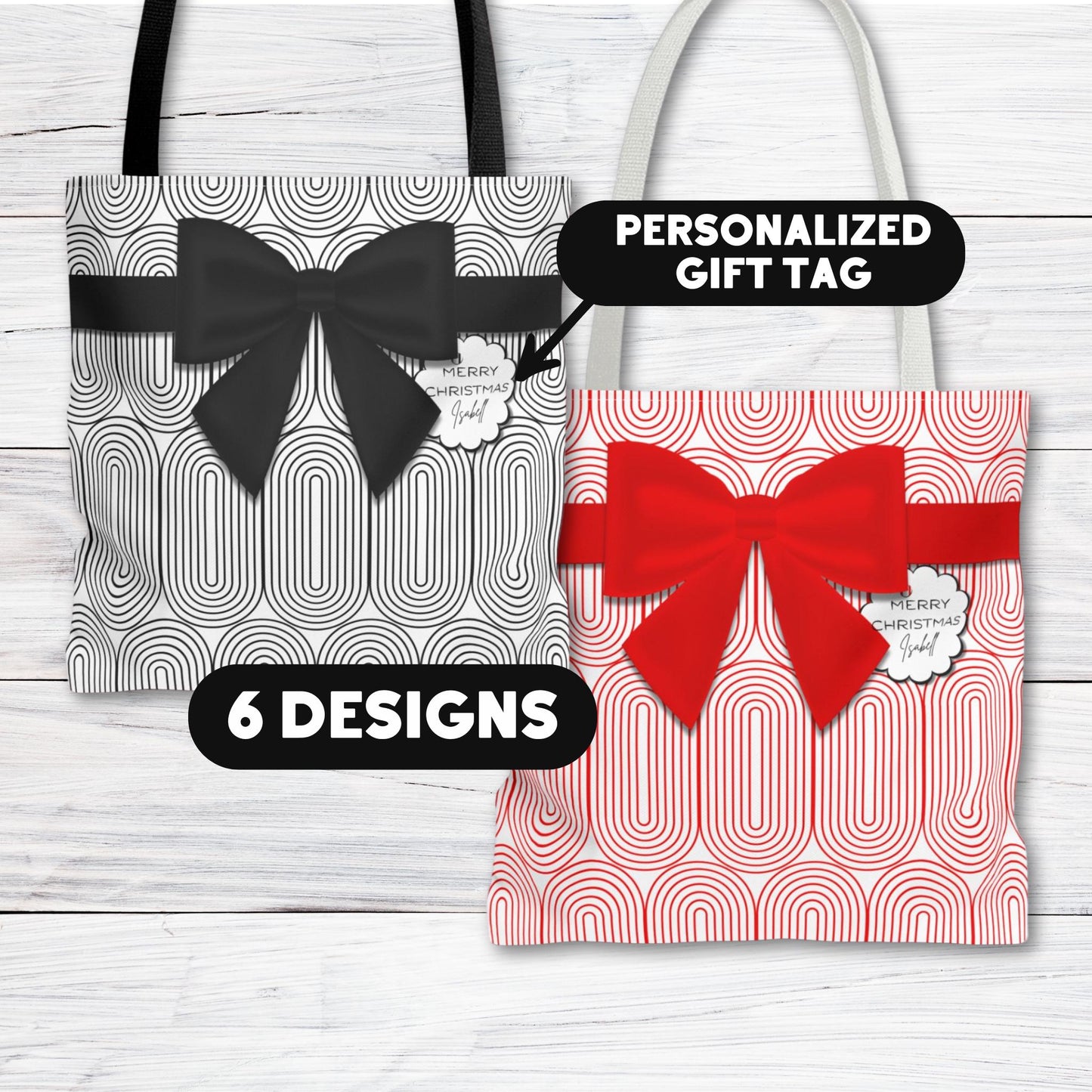 Personalized Modern Tote Bag: Boxy Reusable Gift Bag with Tag