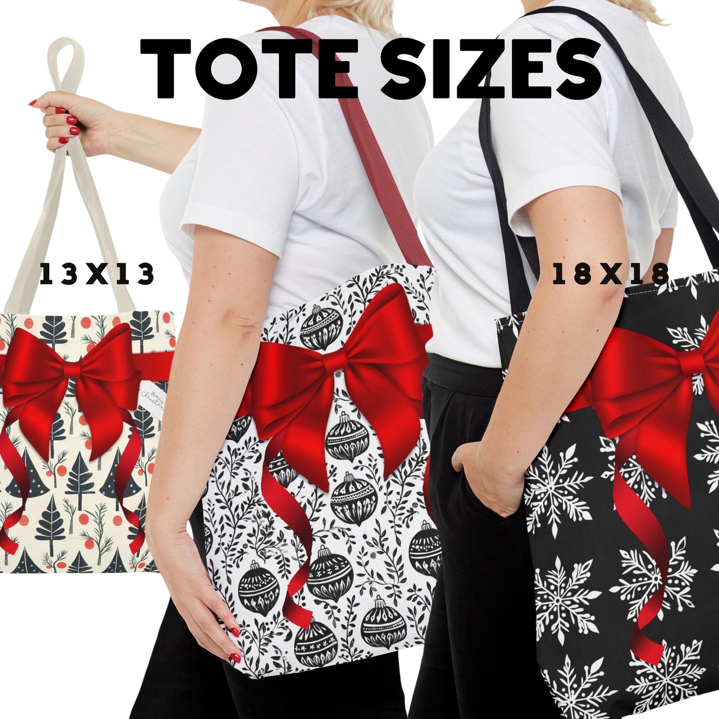 Personalized Red and Black Block Print Christmas Wrapping Boxy Tote Bag in 5 Designs - Personalized Gift Tag - Reusable Gift Bag