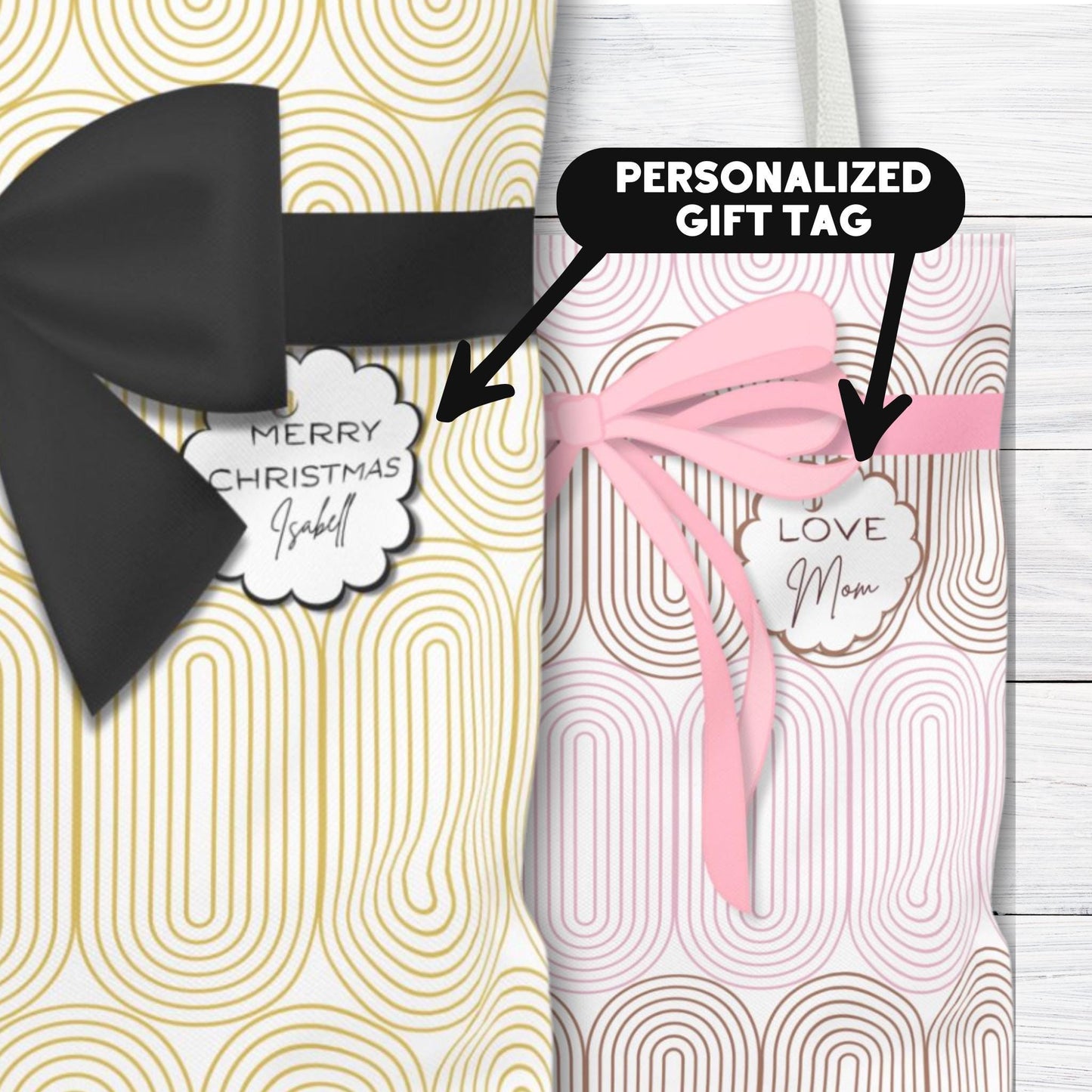 Personalized Modern Tote Bag: Boxy Reusable Gift Bag with Tag