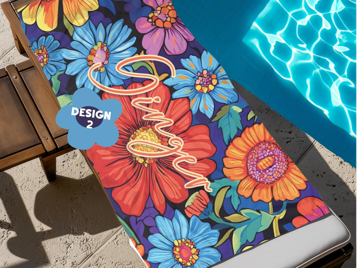 Custom Beach Towel: Personalized Bold Flower Towel - 3 Designs