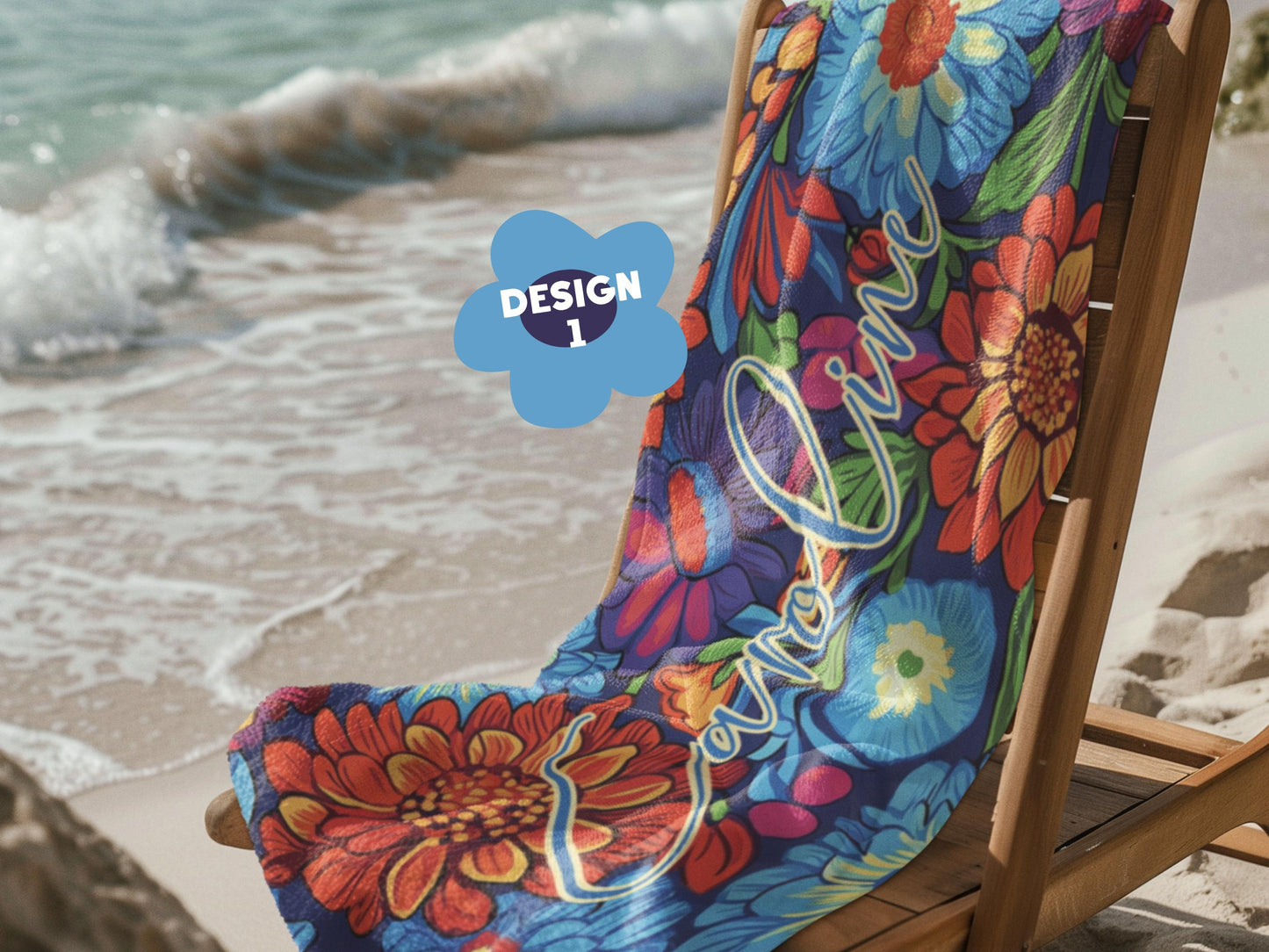 Custom Beach Towel: Personalized Bold Flower Towel - 3 Designs