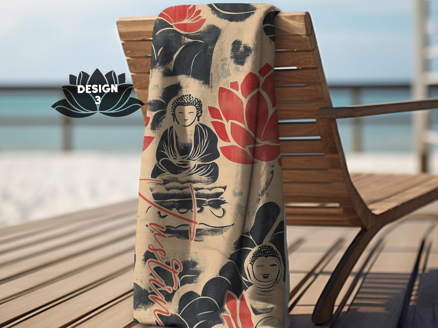 Custom Beach Towel: Personalized Buddha Towel - 3 Designs