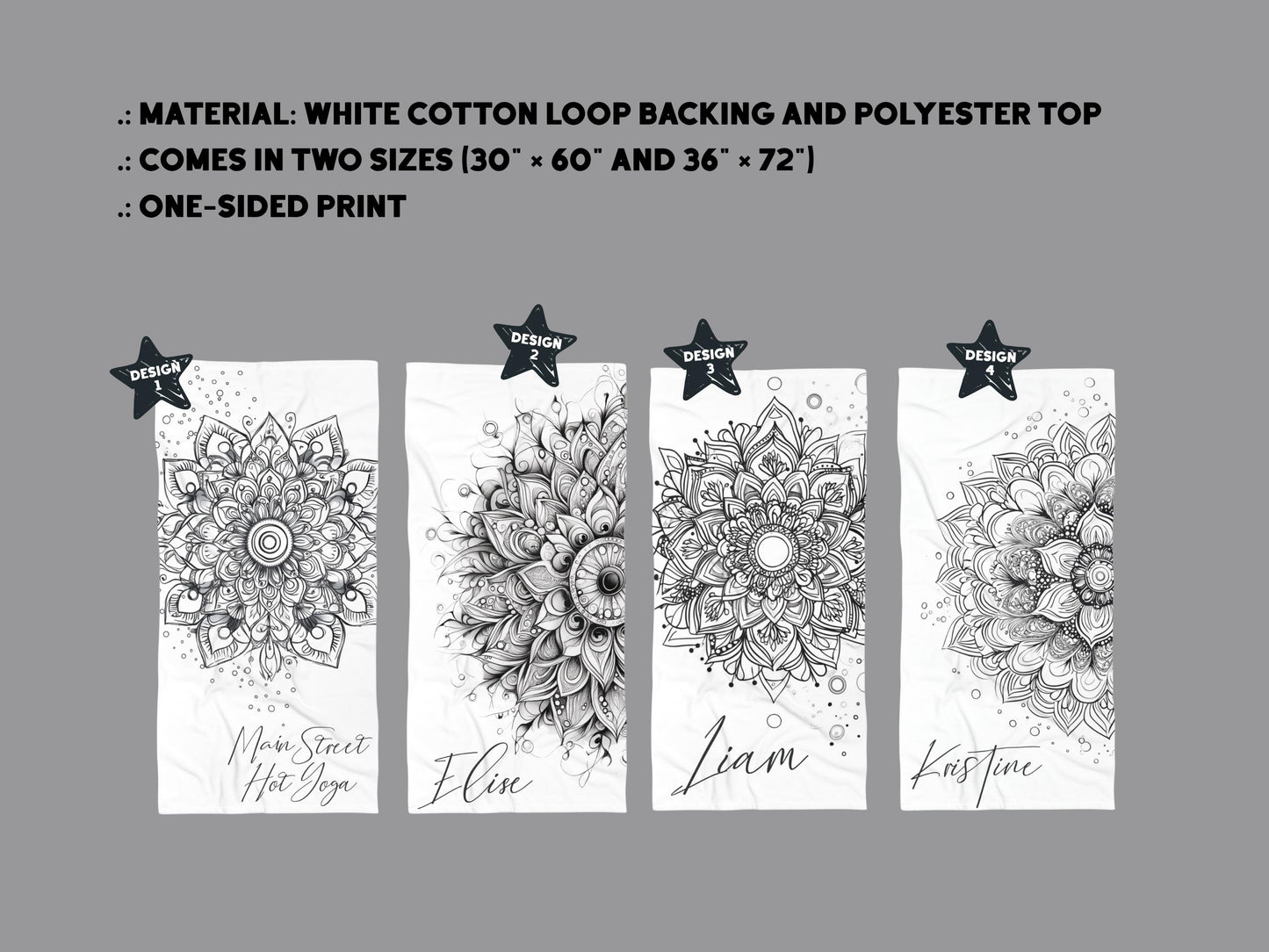 Custom Beach Towel: Personalized Doodle Mandala Towel - 4 Designs