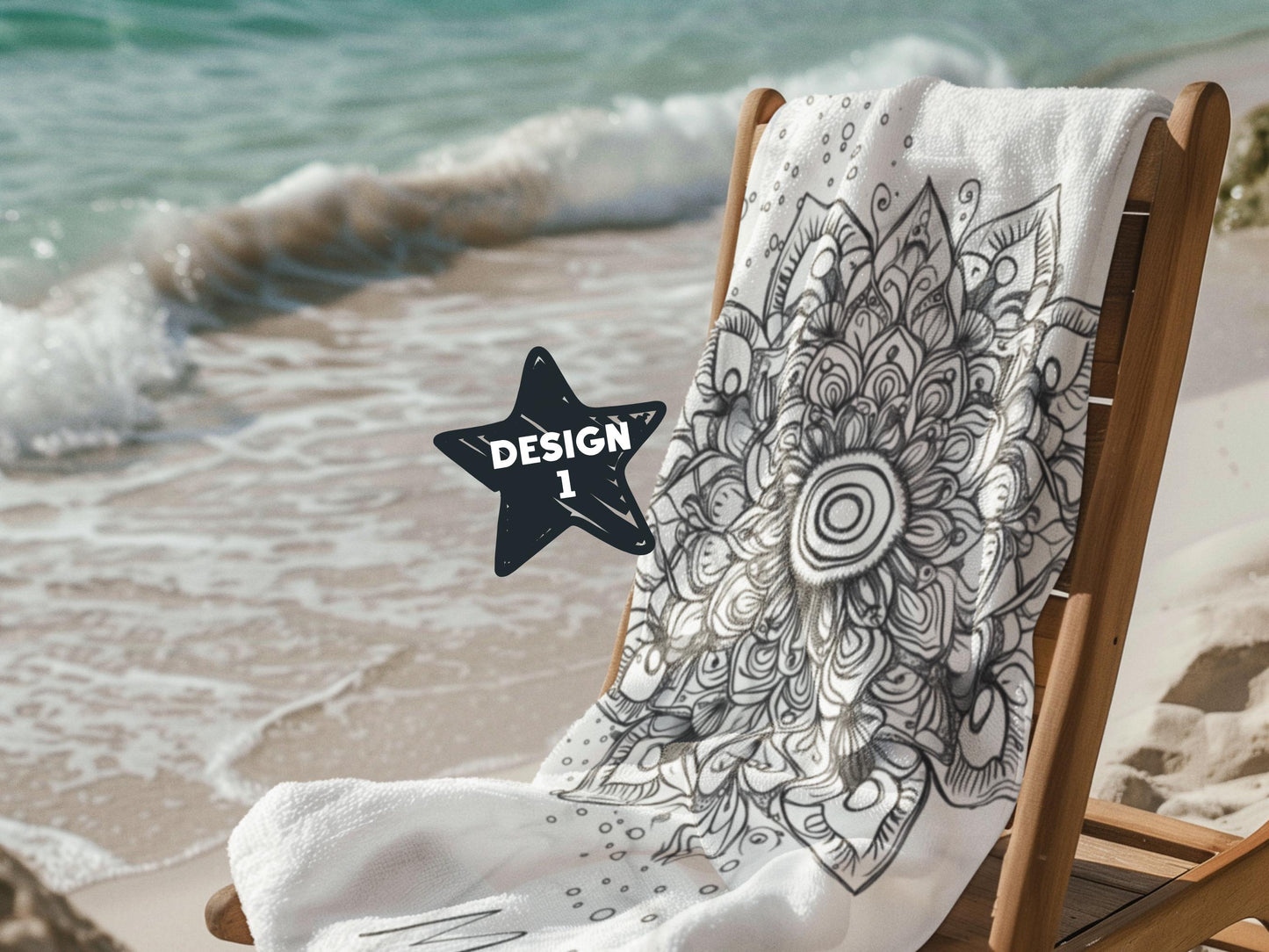 Custom Beach Towel: Personalized Doodle Mandala Towel - 4 Designs