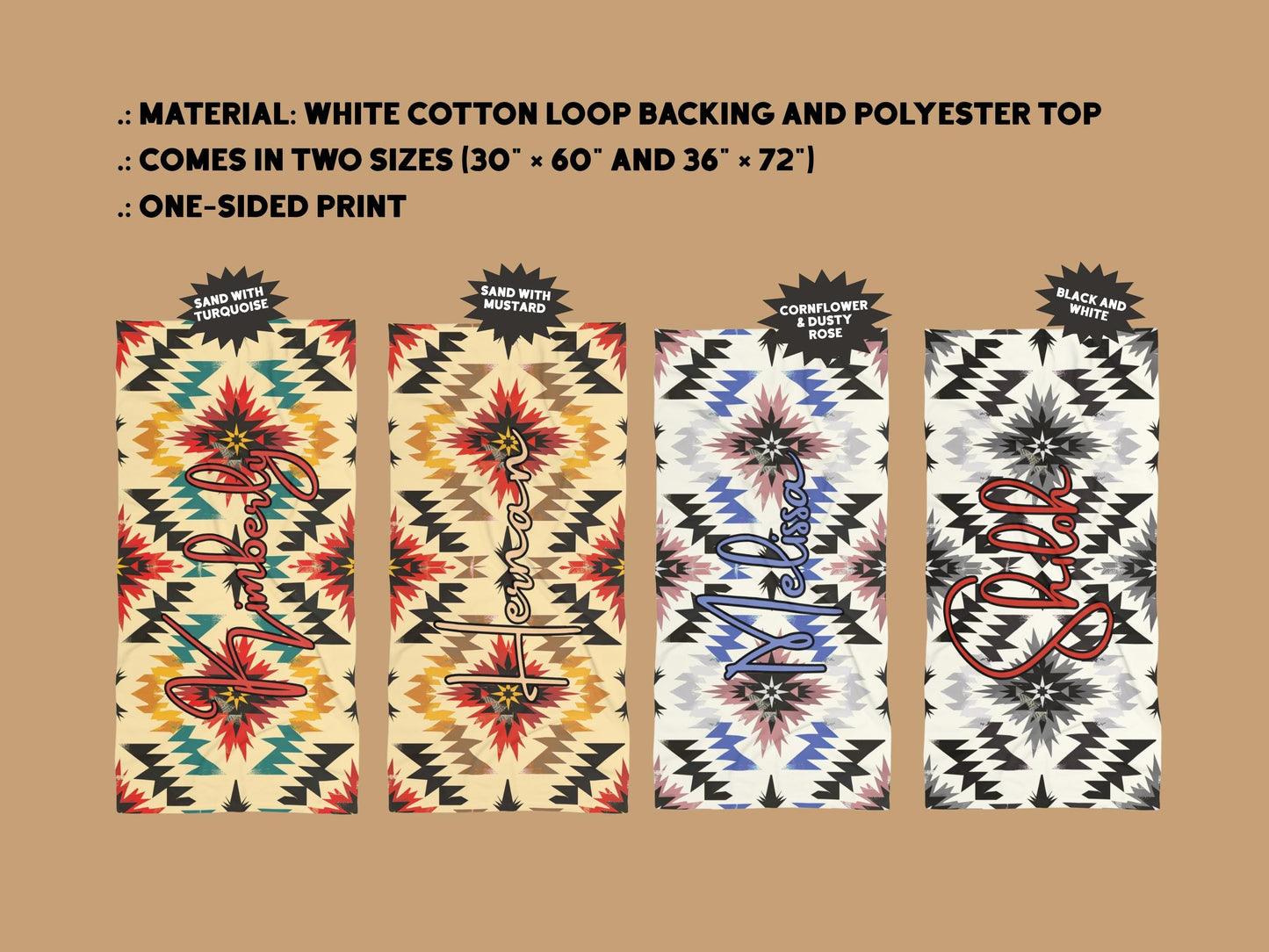 Custom Beach Towel: Personalized Southwest Towel - 4 Designs