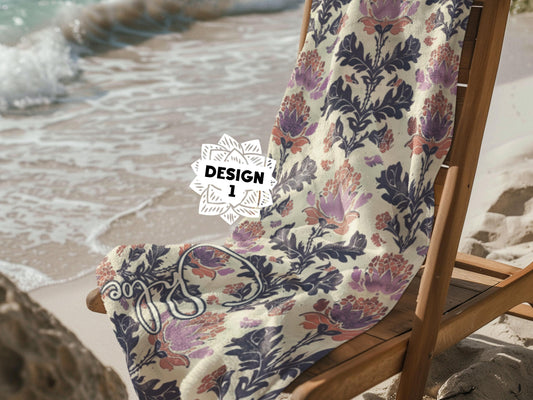 Custom Beach Towel: Personalized Indian Block Print Flower Towel - 6 Designs