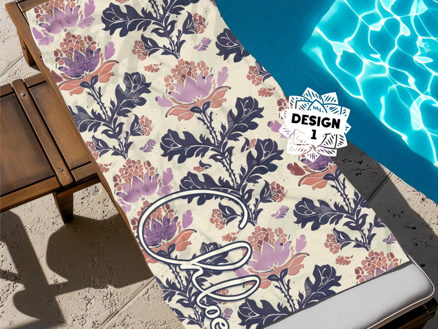 Custom Beach Towel: Personalized Indian Block Print Flower Towel - 6 Designs
