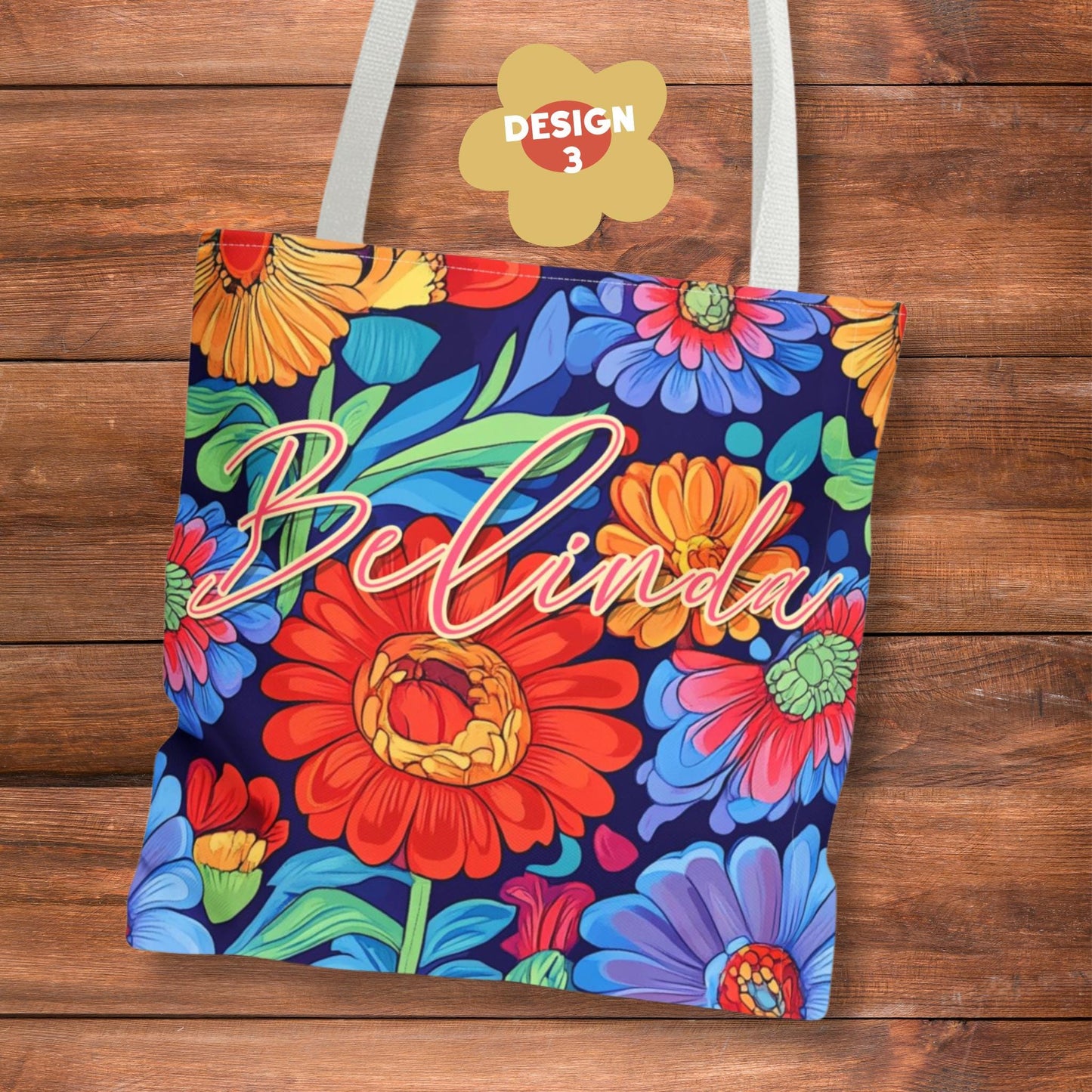 Custom Bold Flower Tote Bag: Personalized Bold Flower Tote Bag - 3 Designs