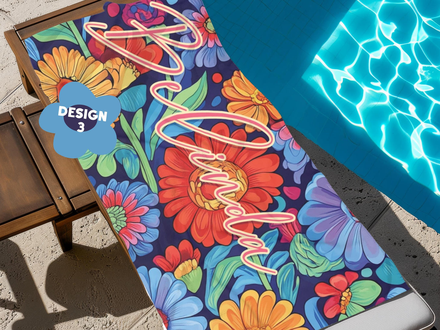 Custom Beach Towel: Personalized Bold Flower Towel - 3 Designs