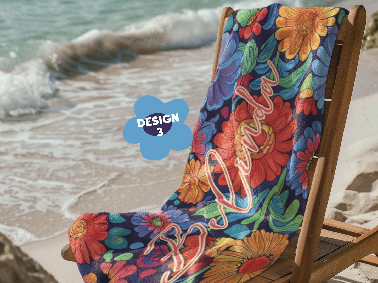 Custom Beach Towel: Personalized Bold Flower Towel - 3 Designs