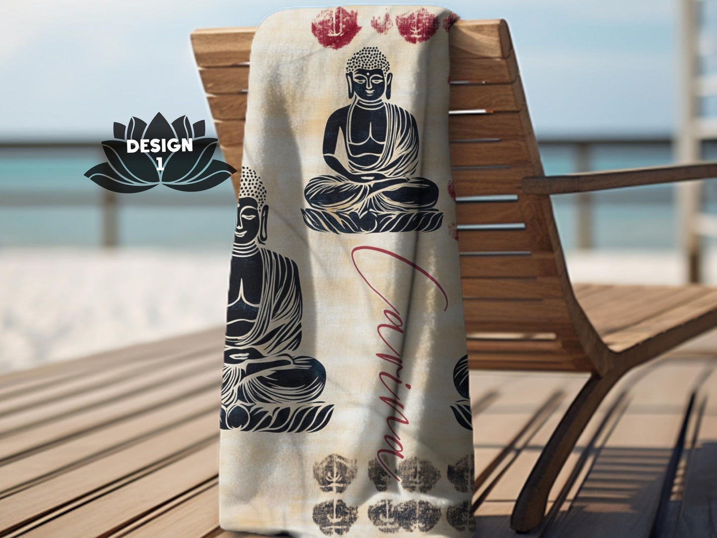 Custom Beach Towel: Personalized Buddha Towel - 3 Designs