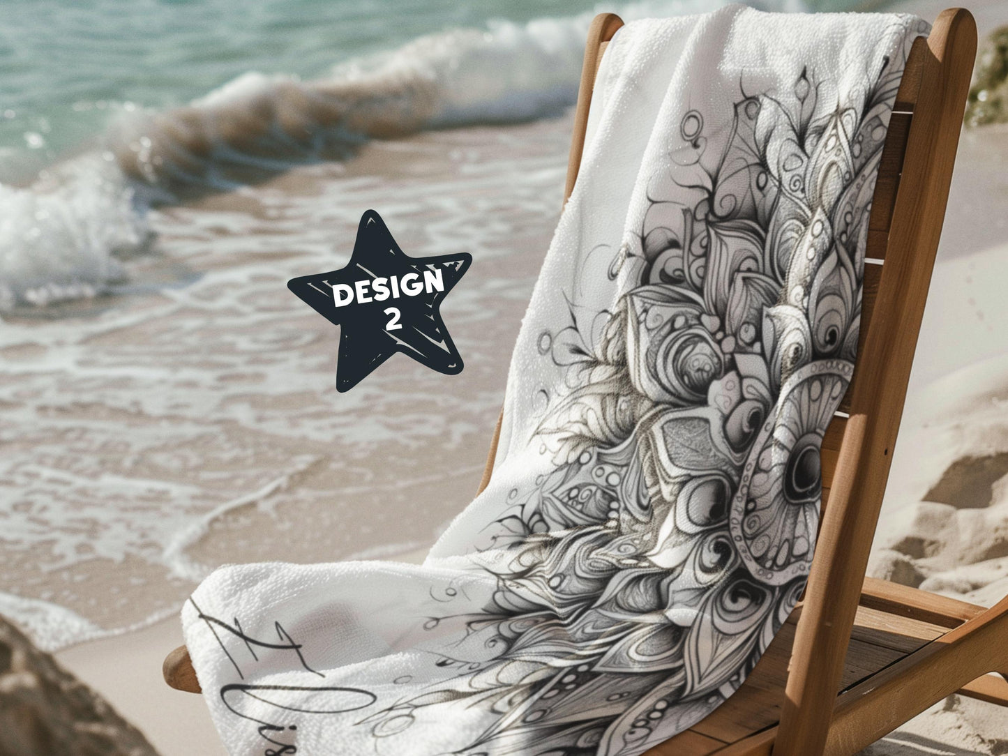 Custom Beach Towel: Personalized Doodle Mandala Towel - 4 Designs