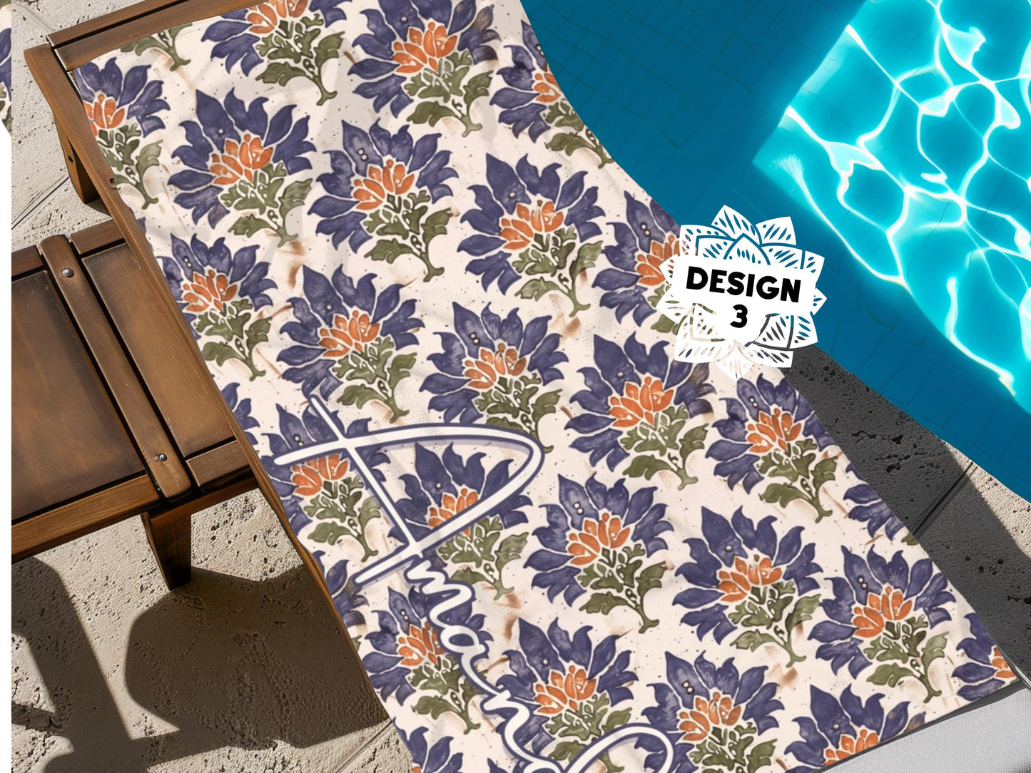Custom Beach Towel: Personalized Indian Block Print Flower Towel - 6 Designs