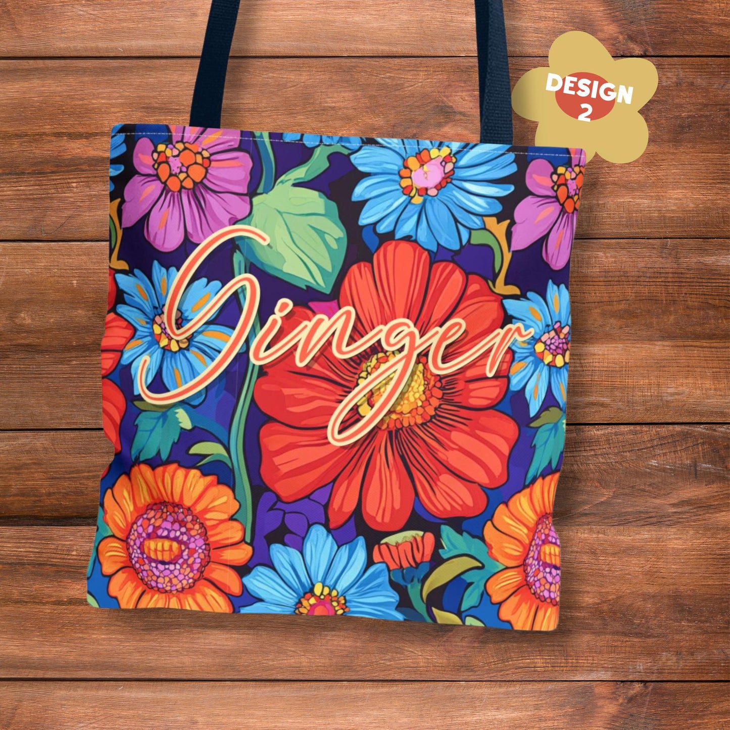 Custom Bold Flower Tote Bag: Personalized Bold Flower Tote Bag - 3 Designs
